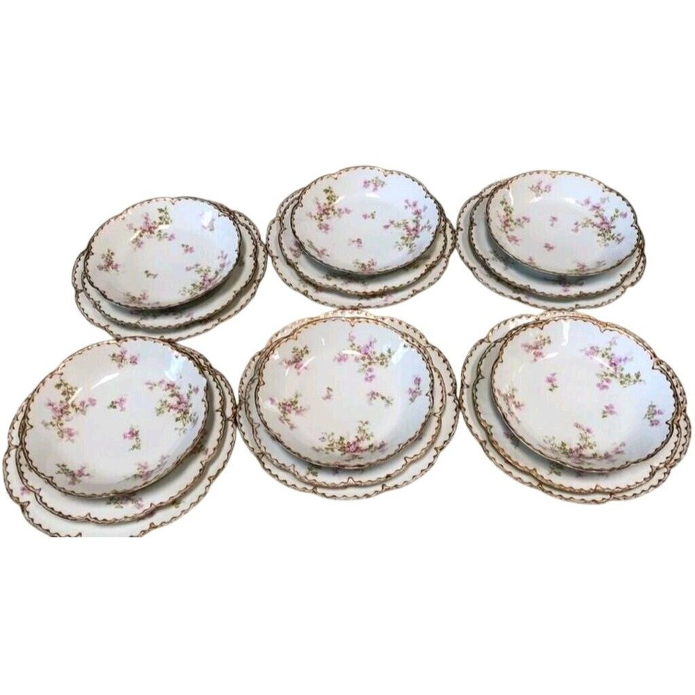 18 Pc Antique Haviland Limoges France Porcelain Schleiger 340 Double Gold Set - Picture 2 of 11